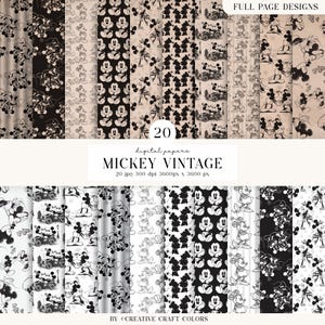 20 Mickey Vintage Digital Papers 300 DPI Maximum Quality, mickey scrapbooking, mickey vintage printables papers designs, instant download