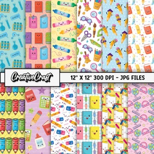 12 Back to School Digital Papers 300 DPI Maximum Quality, back to school scrapbooking, back to school papers designs, instant download