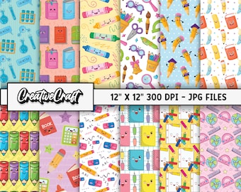 12 Back to School Digital Papers 300 DPI Maximum Quality, back to school scrapbooking, back to school papers designs, instant download