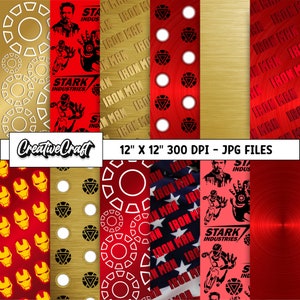 12 Iron Hero Digital Papers 300 DPI Maximale Qualität, Superhelden-Sammelalbum, druckbare Helden-Papierdesigns, sofortiger Download