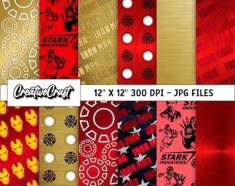 12 Iron Hero Digital Papers 300 DPI Maximum Quality, iron superhero scrapbooking, iron hero printables papers designs, instant download