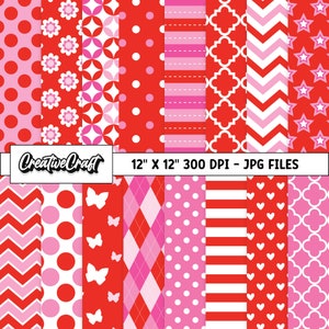 16 Rosenrote digitale Papiere 300 DPI Maximale Qualität, rosarotes Scrapbooking, rosarote druckbare Papierdesigns, sofortiger Download