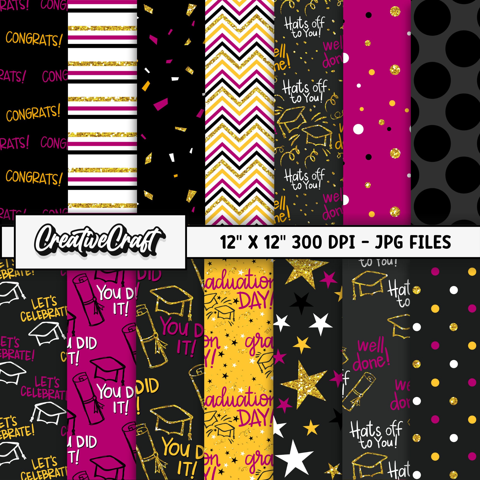 14 Graduation Digital Papers 300 DPI Highest Quality, graduation scrapbooking papers, graduation printables paper designs, instant download