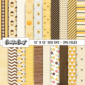 20 carte digitali Bee Honey 300 DPI massima qualità, scrapbooking di miele d'api, disegni di carta di miele d'api, download immediato