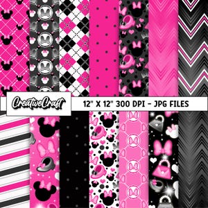 14 Minnie the Mouse Digital Papers 300 DPI Maximum Quality, minnie mouse scrapbooking, minnie printables papers designs, instant download