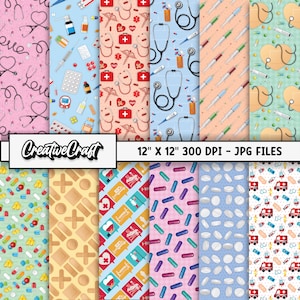 12 Geneeskunde digitale papieren 300 DPI maximale kwaliteit, geneeskunde scrapbooking, geneeskunde afdrukbare papierontwerpen, instant download