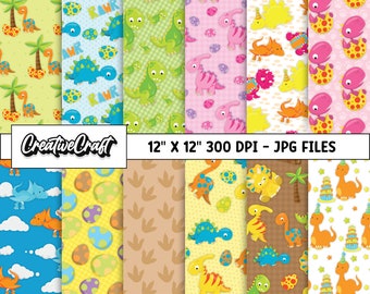 12 Dinosaurs Digital Papers 300 DPI Maximum Quality, dinosaurs scrapbooking, dinosaurs printables papers designs, instant download dinosaurs