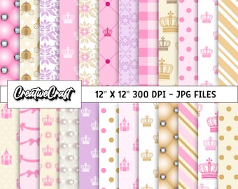 24 Princess Digital Papers 300 DPI Maximum Quality, princess scrapbooking, princess printables papers designs, instant download