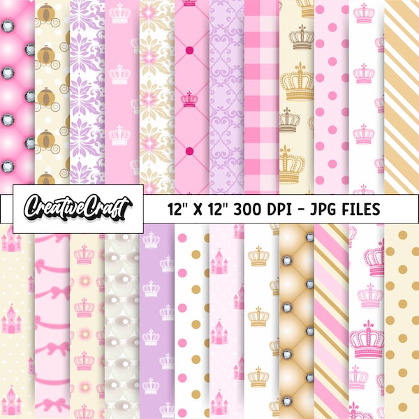 24 Princess Digital Papers 300 DPI Qualité maximale, scrapbooking princesse, dessins en papier imprimable princesse, téléchargement instantané