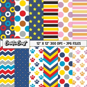 12 Puppies Patrol Digital Papers 300 DPI Maximum Quality, puppies patrol scrapbooking, puppies patrol papers designs, instant download
