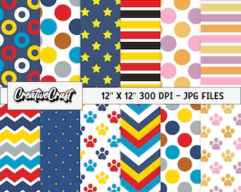 12 Puppies Patrol Digital Papers 300 DPI Maximum Quality, puppies patrol scrapbooking, puppies patrol papers designs, instant download