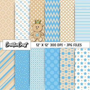 12 Baby Boy Digital Papers 300 DPI Maximum Quality, baby boy scrapbooking, baby boy printables papers designs, instant download, baby shower