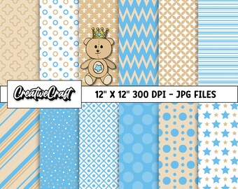 12 Baby Boy Digital Papers 300 DPI Maximum Quality, baby boy scrapbooking, baby boy printables papers designs, instant download, baby shower