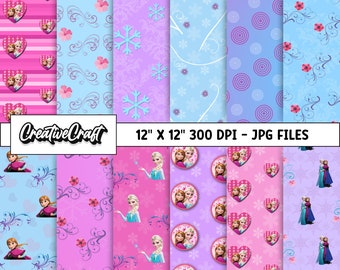 12 Princess Frozen Digital Papers 300 DPI maximale kwaliteit, bevroren scrapbooking, bevroren afdrukbare papierontwerpen, instant download