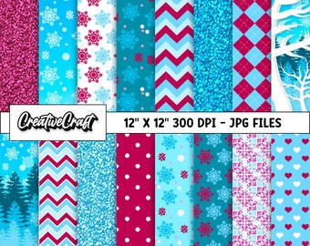 16 Princess Frozen Digital Papers 300 DPI maximale kwaliteit, bevroren scrapbooking, bevroren afdrukbare papierontwerpen, instant download