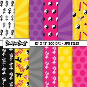 12 Karate Girl Digital Papers 300 DPI Maximum Quality, karate girl scrapbook, karate girl printables papers designs, instant download