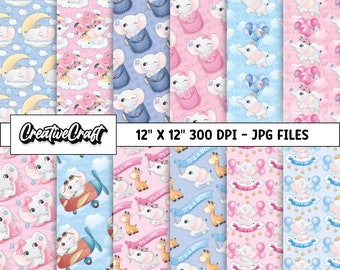 12 Baby Shower Digital Papers 300 DPI Highest Quality, baby shower scrapbooking, baby shower printables papers designs, instant download