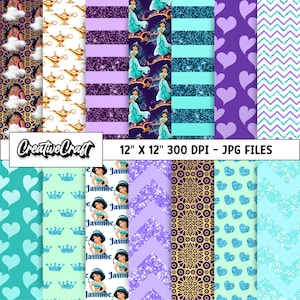 14 prinses Jasmine digitale papieren 300 DPI maximale kwaliteit, jasmijn plakboek, prinses jasmijn afdrukbare ontwerpen, instant download