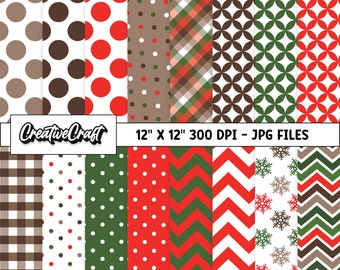 14 Traditional Christmas Digital Papers 300 DPI Maximum Quality, Christmas scrapbook, Traditional Christmas paper designs, instant download