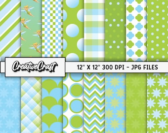 16 Tinkerbell Fairy Digital Papers 300 DPI Maximum Quality, tinkerbell scrapbooking, tinkerbell printables paper designs, instant download