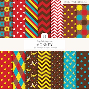 14 Monkey Digital Papers 300 DPI Highest Quality, monkey papers scrapbook, printables monkey papers designs, safari backgrounds designs