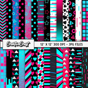 28 Tik Neon Digital Papers 300 DPI maximale kwaliteit, tik neon scrapbooking, tik neon afdrukbare papierontwerpen, instant download