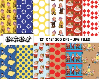 12 Princess Snow White Digital Papers 300 DPI Highest Quality, snow white scrapbook, snow white printables papers designs, instant download