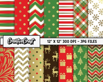 14 papéis digitais de Natal com qualidade máxima de 300 DPI, scrapbooking de Natal, designs de papel de Natal, download instantâneo