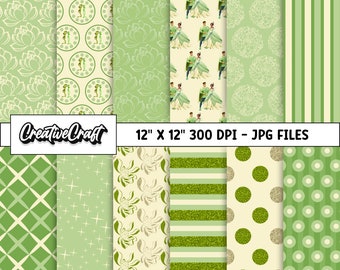 12 Princess Tiana Digital Papers 300 DPI Highest Quality, princess tiana scrapbooking, princess tiana papers designs, instant download