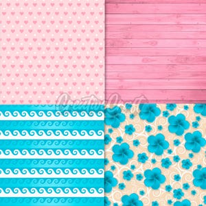 24 Sea Princess Digital Papers, nautical scrapbook paper, nautical princess printables papers designs, backgrounds designs, birthday theme image 5