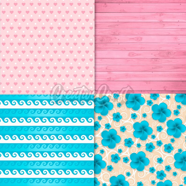 24 Sea Princess Digital Papers, nautical scrapbook paper, nautical princess printables papers designs, backgrounds designs, birthday theme image 5