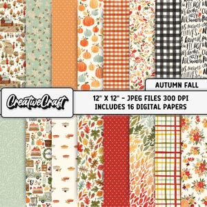 16 Papeles Digitales Otoño 300 DPI Máxima Calidad, scrapbooking otoño, diseños papeles imprimibles acción de gracias, descarga instantánea