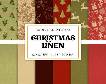 12種類のクリスマスシームレスパターン（300DPI最高品質）、クリスマスデジタルペーパー、クリスマスデジタルスクラップブッキング、クリスマス印刷デザイン