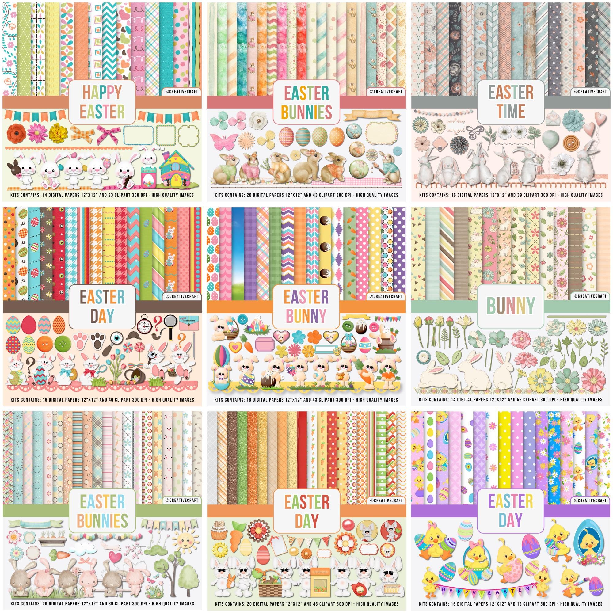 Easter Mega Bundle Digital Papers & Clipart, Spring Party Printable Kit ...