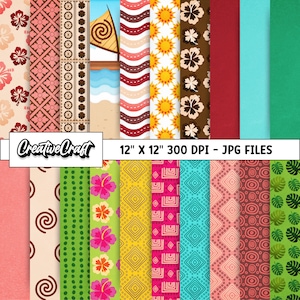 20 Papeles Digitales Princesa Moana 300 DPI Máxima Calidad, scrapbooking moana, diseños de papeles imprimibles moana, descarga instantánea