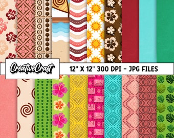 20 Papeles Digitales Princesa Moana 300 DPI Máxima Calidad, scrapbooking moana, diseños de papeles imprimibles moana, descarga instantánea