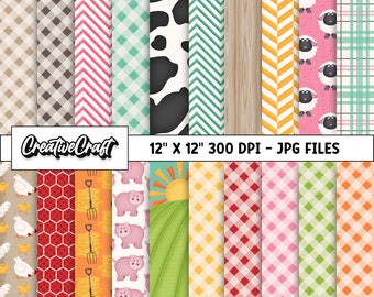 20 Papeles Digitales Animales de Granja300 DPI Máxima Calidad, scrapbooking granja, diseños papeles imprimibles granja descarga instantánea