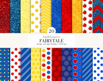 20 Princess Fairytale Digital Papers 300 DPI Highest Quality, princess scrapbooking, snow white printables papers designs, instant download