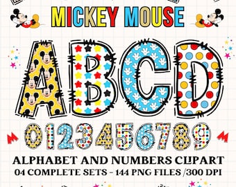 Alphabet Mickey Mouse, cliparts Mickey Mouse, lettres et chiffres au format PNG, alphabet griffonné au format PNG, lettres Mickey Mouse griffonnées
