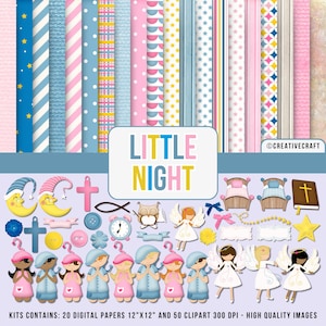 Kit de papiers numériques et cliparts Belle nuit 300 DPI Qualité maximale, album de nuit, clipart ange png, clipart belle nuit png, ange png