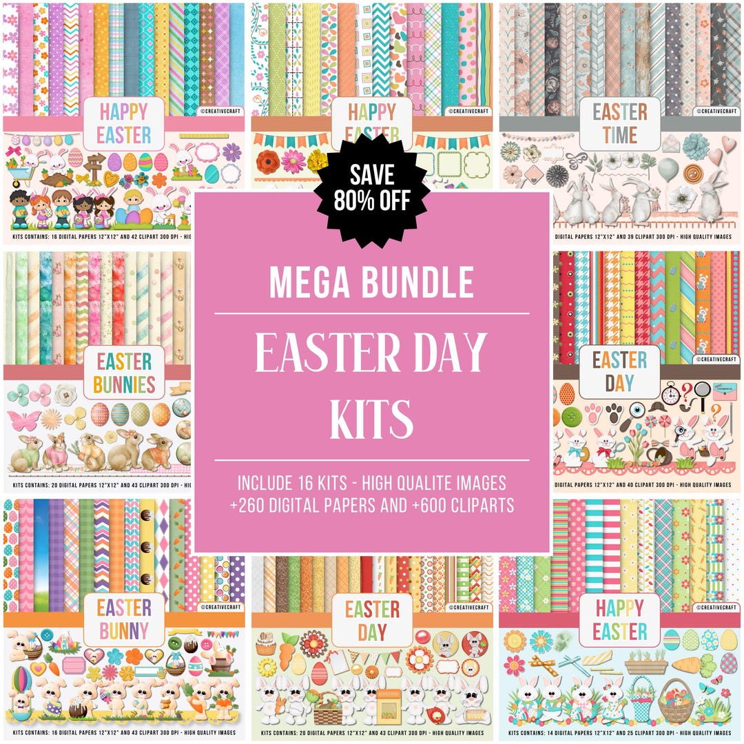 Easter Mega Bundle Digital Papers & Clipart, Spring Party Printable Kit ...
