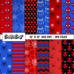 スパイダーマン デジタル ペーパー 12 枚、300 DPI 最高品質、スパイダーマン スクラップブック、スパイダーマンの印刷可能なデザイン、インスタント ダウンロード
