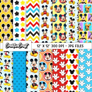 14 carte digitali di Topolino 300 DPI massima qualità, scrapbooking di Topolino, disegni di carta stampabile di Topolino, download immediato