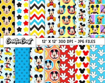 14 Papeles Digitales Mickey el Ratón 300 DPI Máxima Calidad, scrapbooking mickey, diseños papeles imprimibles mickey, descarga instantánea