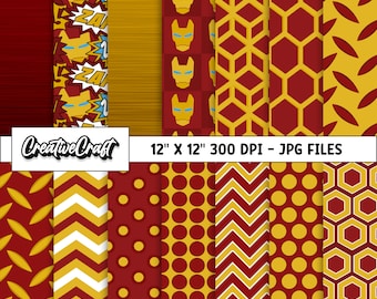 14 Iron Hero Digital Papers 300 DPI Maximum Quality, iron superhero scrapbooking, iron hero printables papers designs, instant download
