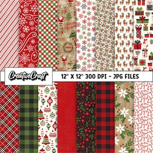 16 documenti digitali natalizi 300 DPI massima qualità, scrapbooking per le vacanze di Natale, disegni di carta stampabile di Natale, download immediato