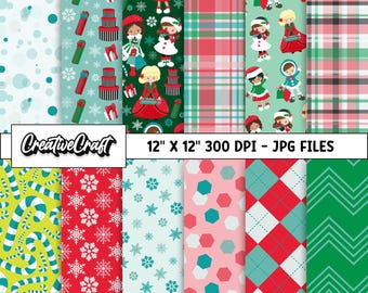 12 Christmas Digital Papers 300 DPI Maximum Quality, Christmas scrapbooking, Christmas paper designs, instant download, christmas background