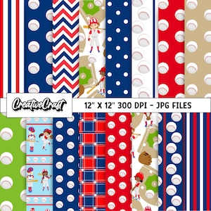 12 Baseball Sport Digital Papers 300 DPI Maximum Quality, baseball sport scrapbook, baseball sport printable paper designs, instant download