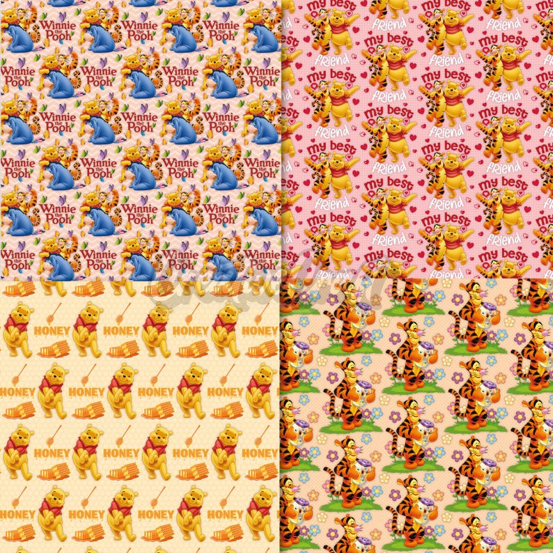 12 Winnie Pooh Digital Papers 300 DPI Maximum Quality, Winnie Pooh scrapbooking, Winnie Pooh printables papers designs, instant download image 4