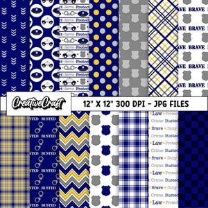 14 Police Officer Digital Papers 300 DPI Highest Quality, police officer scrapbooking, police printables papers designs, instant download
